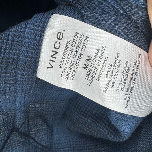 VINCE Men's Tonal Shadow Plaid Hooded Shirt In Blue Size M NWT - Picture 9 of 12